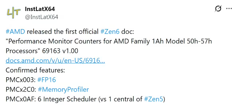 AMD Zen 6架构带来了主要的微架构升级：8宽度指令调度和持续的SMT支持